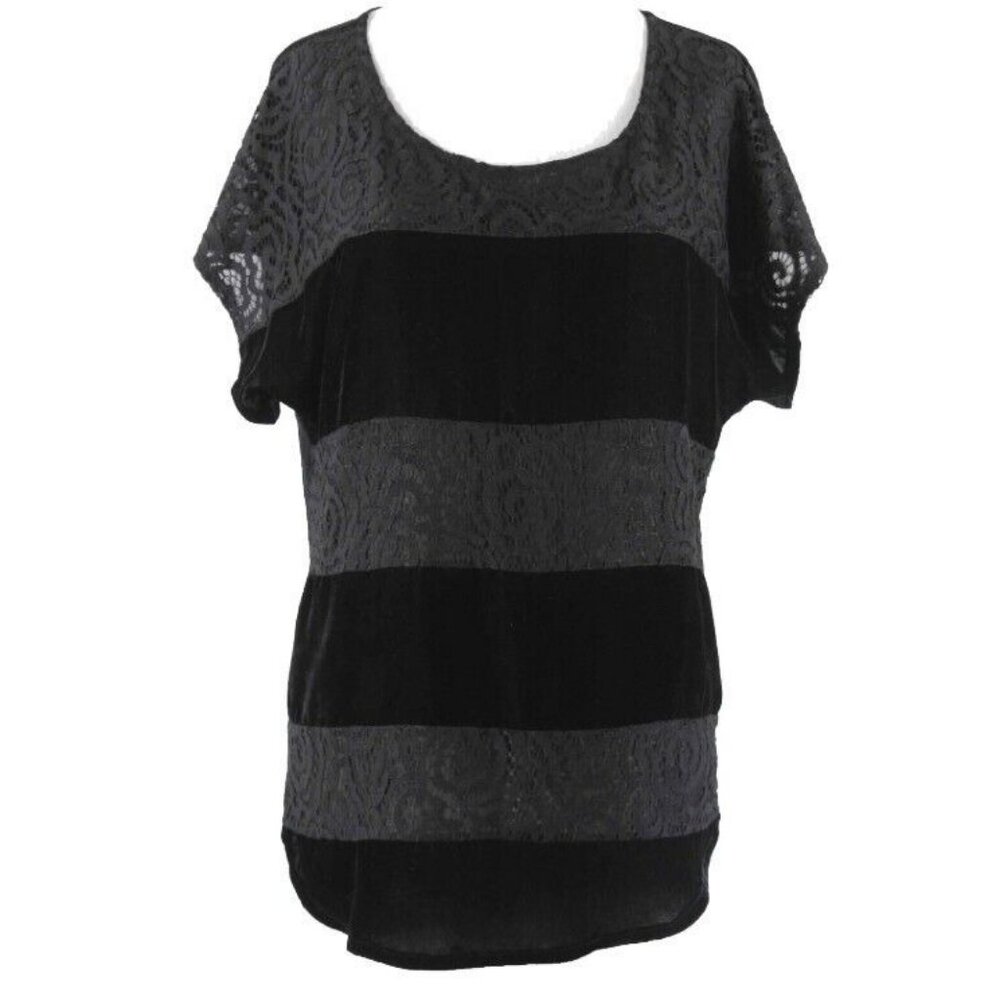 Dolan $78 Sz L Black Mixed Lace Velvet Polyester Blend Top - Picture 1 of 9